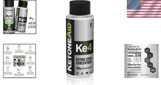 12 Servings of KE4 Ketone Ester - Made in the USA, Sugar-Free Liquid Supplement