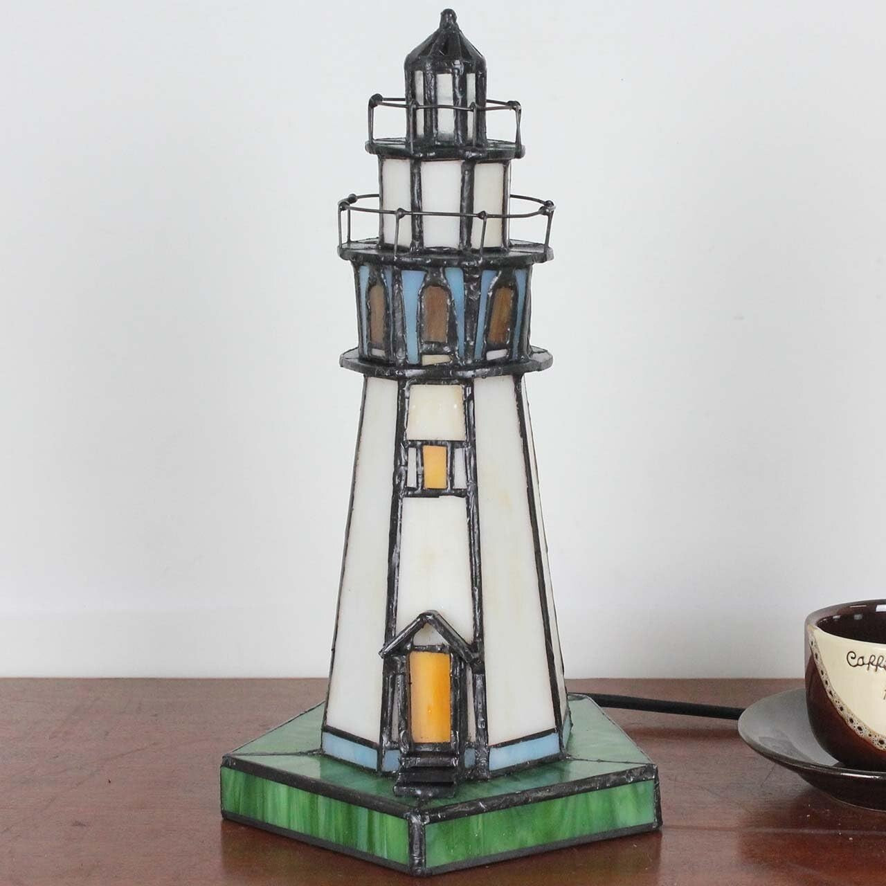 Artistic 10-Inch Lighthouse Tiffany Style Stained Glass Table Lamp - Night Light
