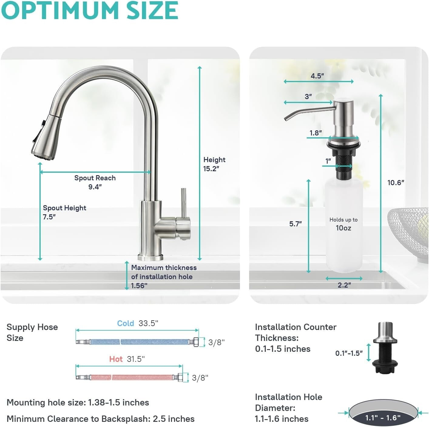 Durable Pull Down Kitchen Faucet & Soap Dispenser Combo - Easy Install 304 SS