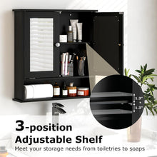 Load image into Gallery viewer, Black Wooden Bathroom Organizer with Double Mirror Doors - Space-Saving Design
