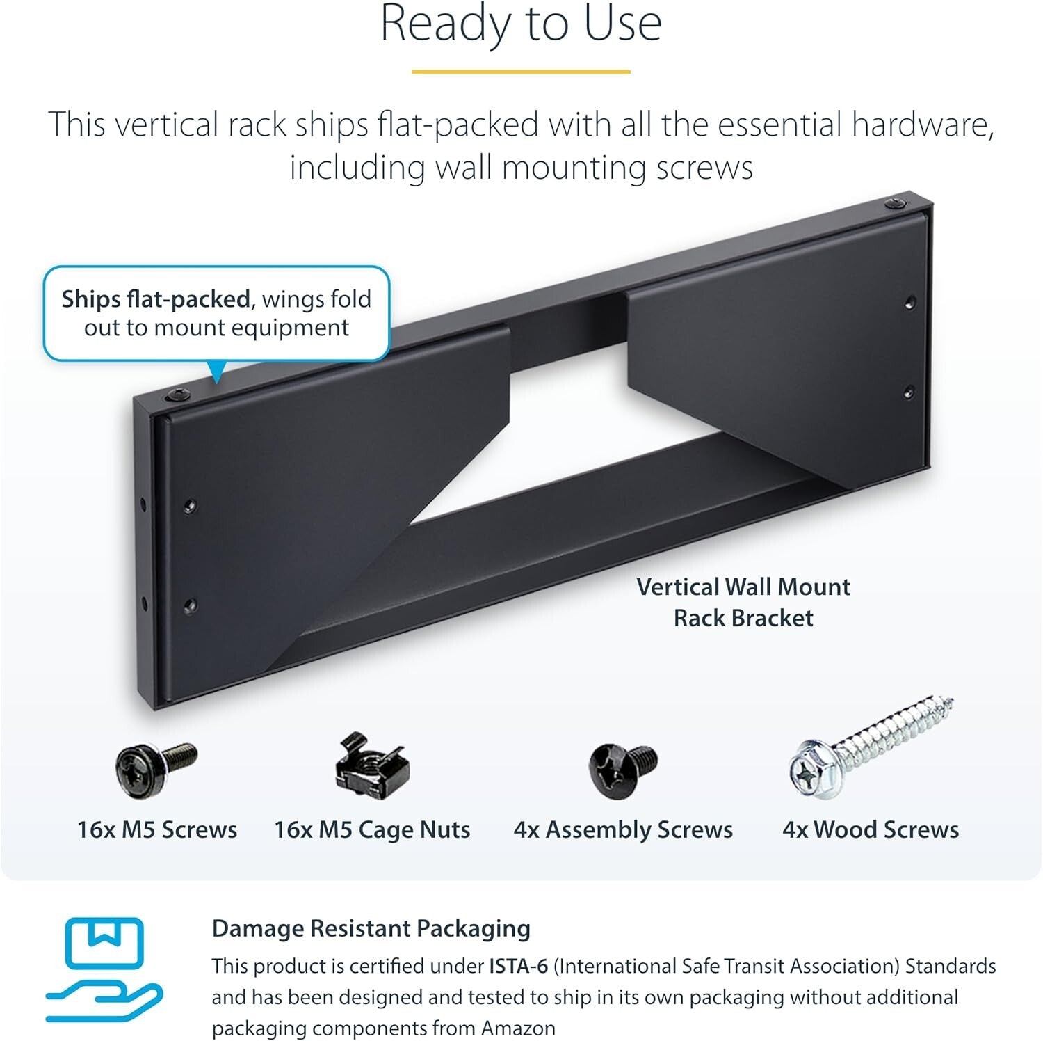 4U Vertical Wall-Mount Rack for 19" Equipment - 121lb Capacity, Durable Steel