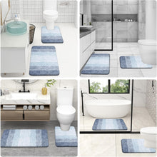 Load image into Gallery viewer, Fluffy High Pile Blue Bathroom Rug Set, Quick Dry &amp; Machine Washable - 3 Pieces