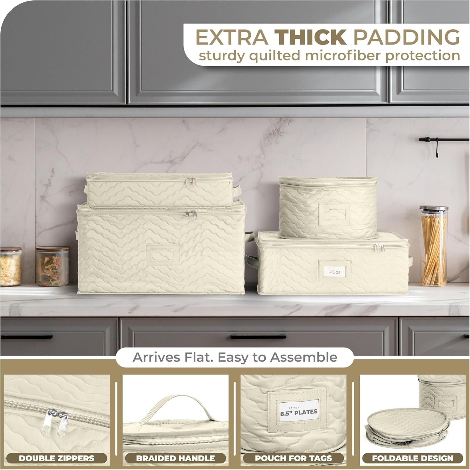 Elegant Quilted China and Dish Storage Containers - 8pc Stackable Organizer Set