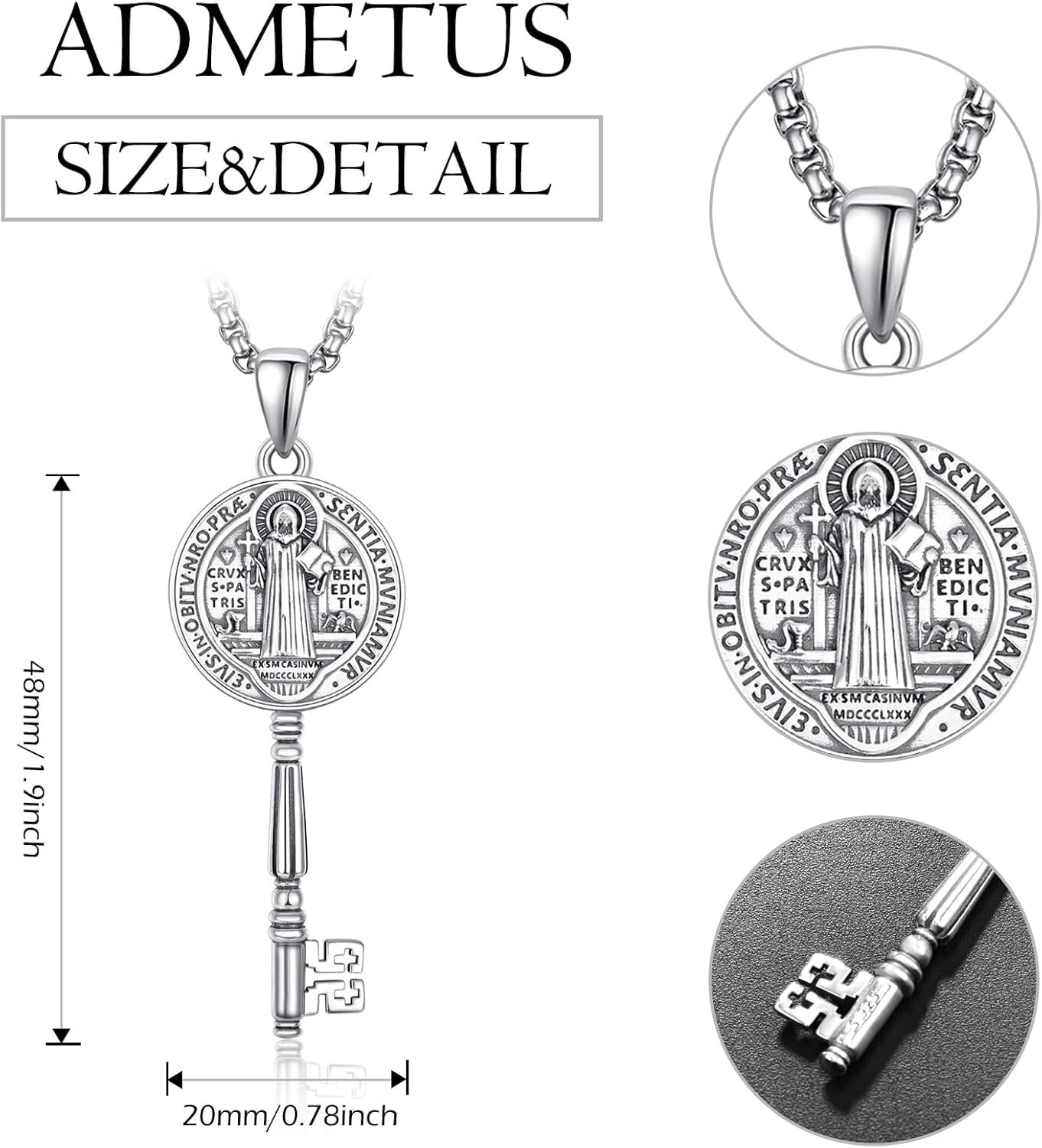 Elegant 925 Sterling Silver Saint Benedict Amulet Pendant with Adjustable Chain