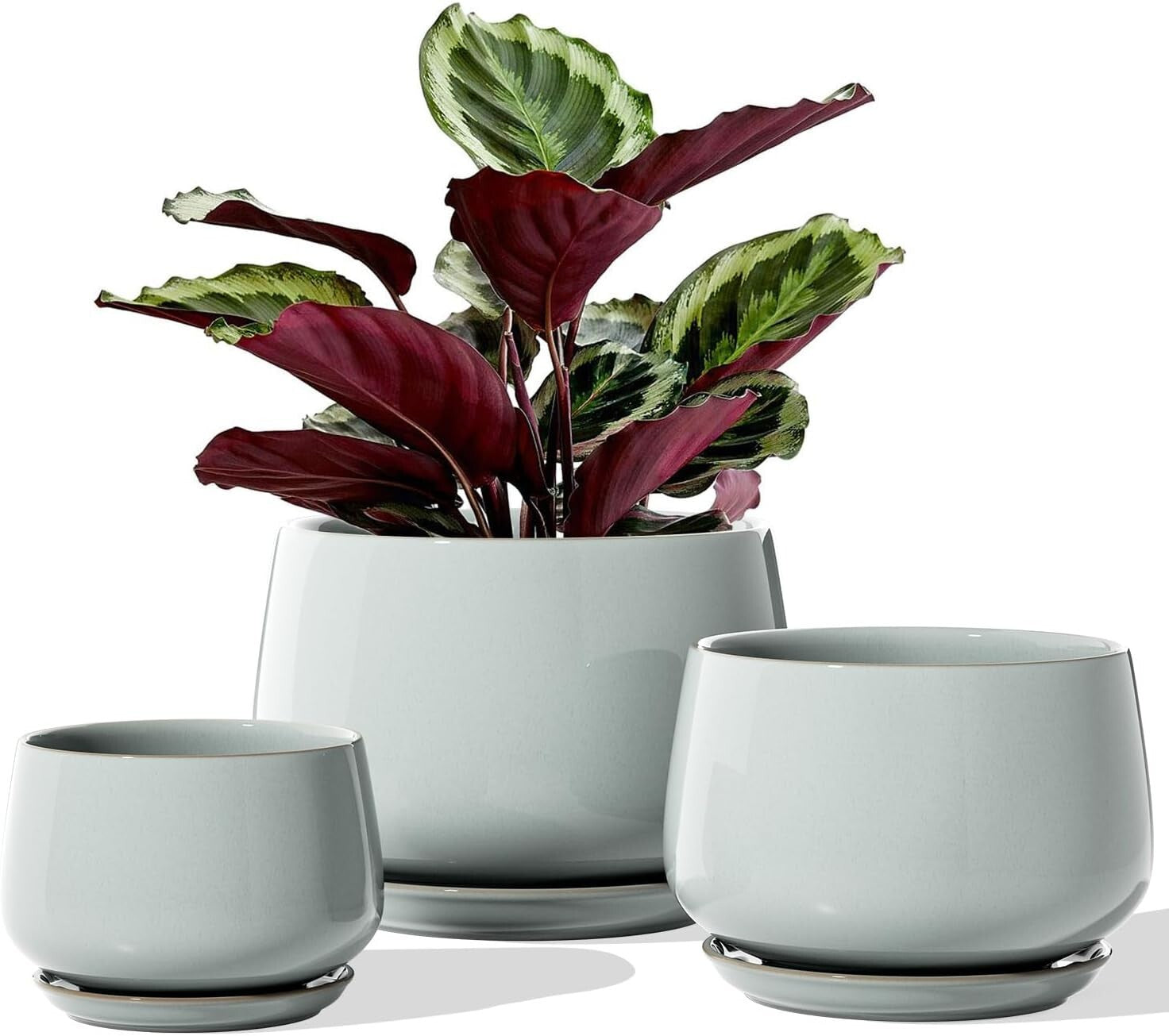 Durable Decorative Indoor Pots - Modern Ceramic Set with Saucer & Drainage Pads