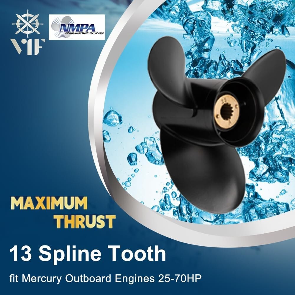 Durable Aluminum 13 Spline Propeller for Mercury Engines 30-70HP, Easy Install