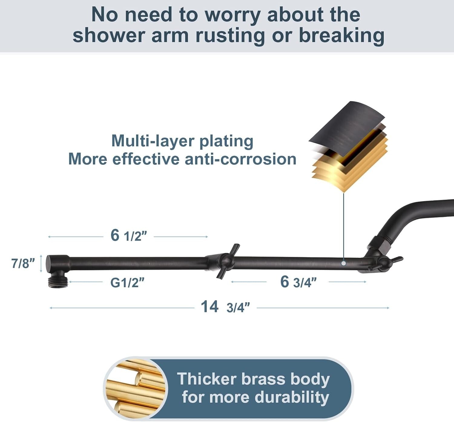 14-Inch Brass Shower Arm Extender in Oil-Rubbed Bronze - Adjustable Height