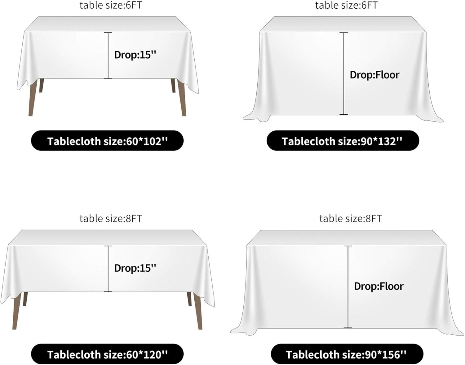 2-Pack 90x132 Inch Willow Polyester Rectangular Tablecloths for Elegant Events