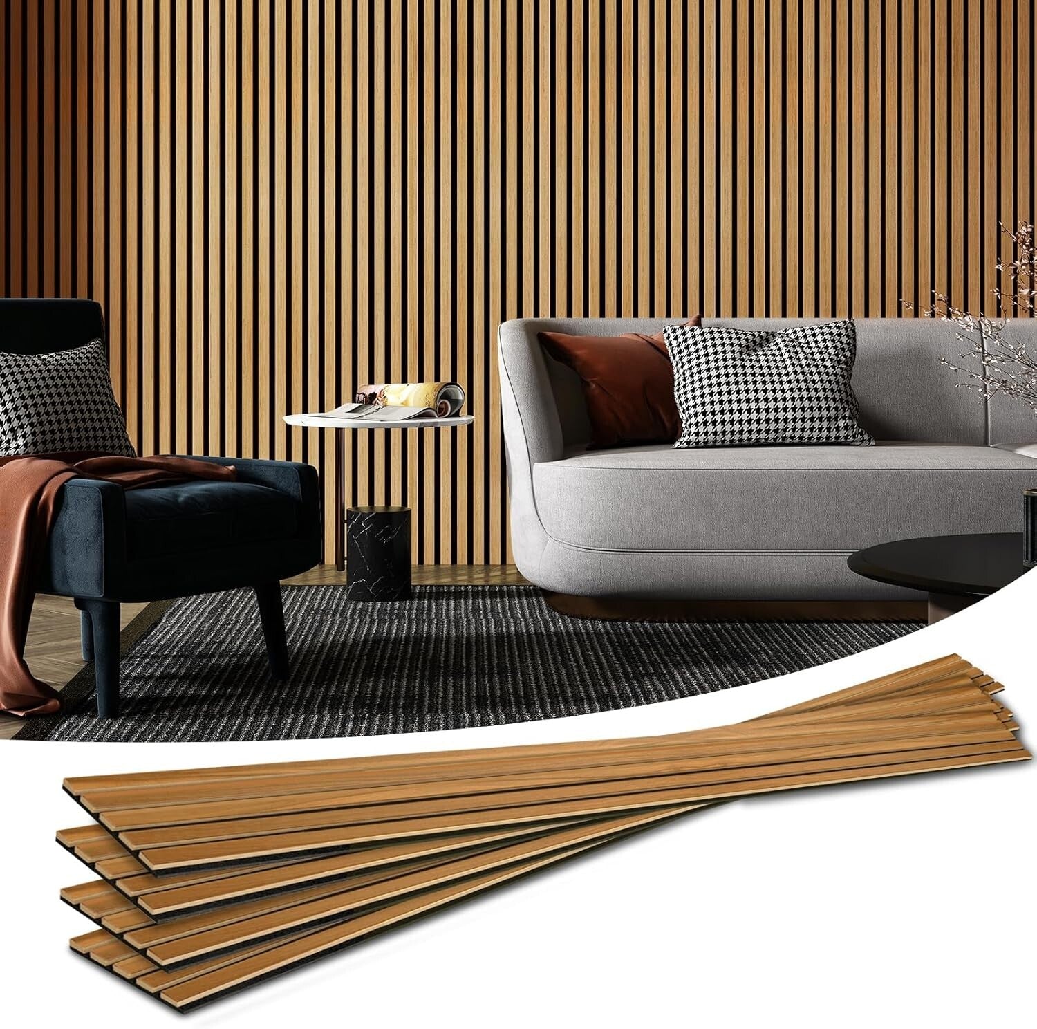 Eco-Friendly 4-Piece Acoustic Wood Slat Panels for Enhanced Home Aesthetics