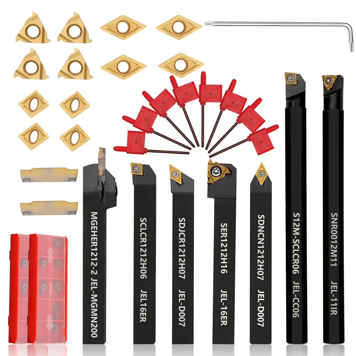 Durable 21-Piece Lathe Turning Tool Set for Precision Cutting & Threading