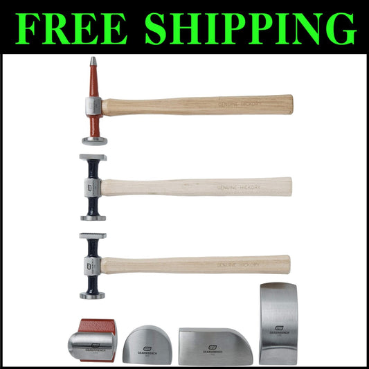 Versatile 7 Pc. Hammer and Dolly Set with Hickory Handles for Dent Removal