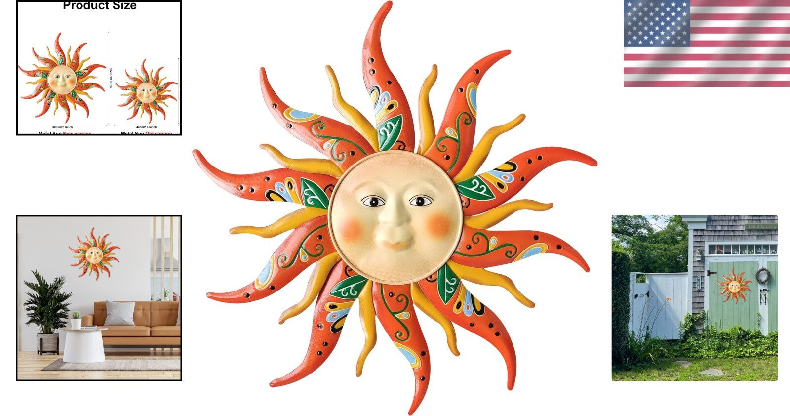 23.6-Inch Exquisite Metal Sun Face Wall Art - Perfect for Farmhouse Gardens