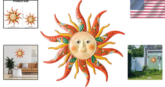 23.6-Inch Exquisite Metal Sun Face Wall Art - Perfect for Farmhouse Gardens