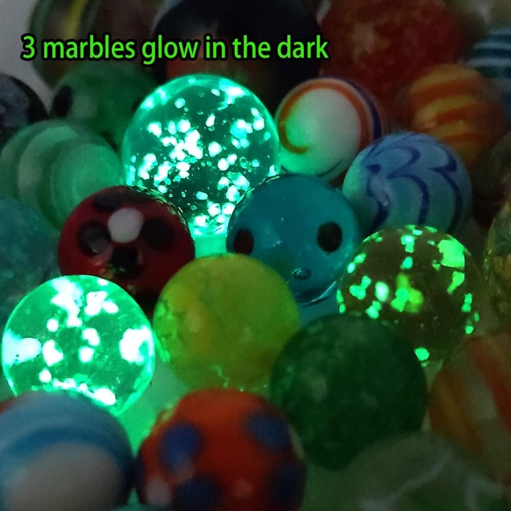 Assorted 71pcs Glass Marbles with 3 Glow-in-the-Dark - Fun for Kids & Collectors