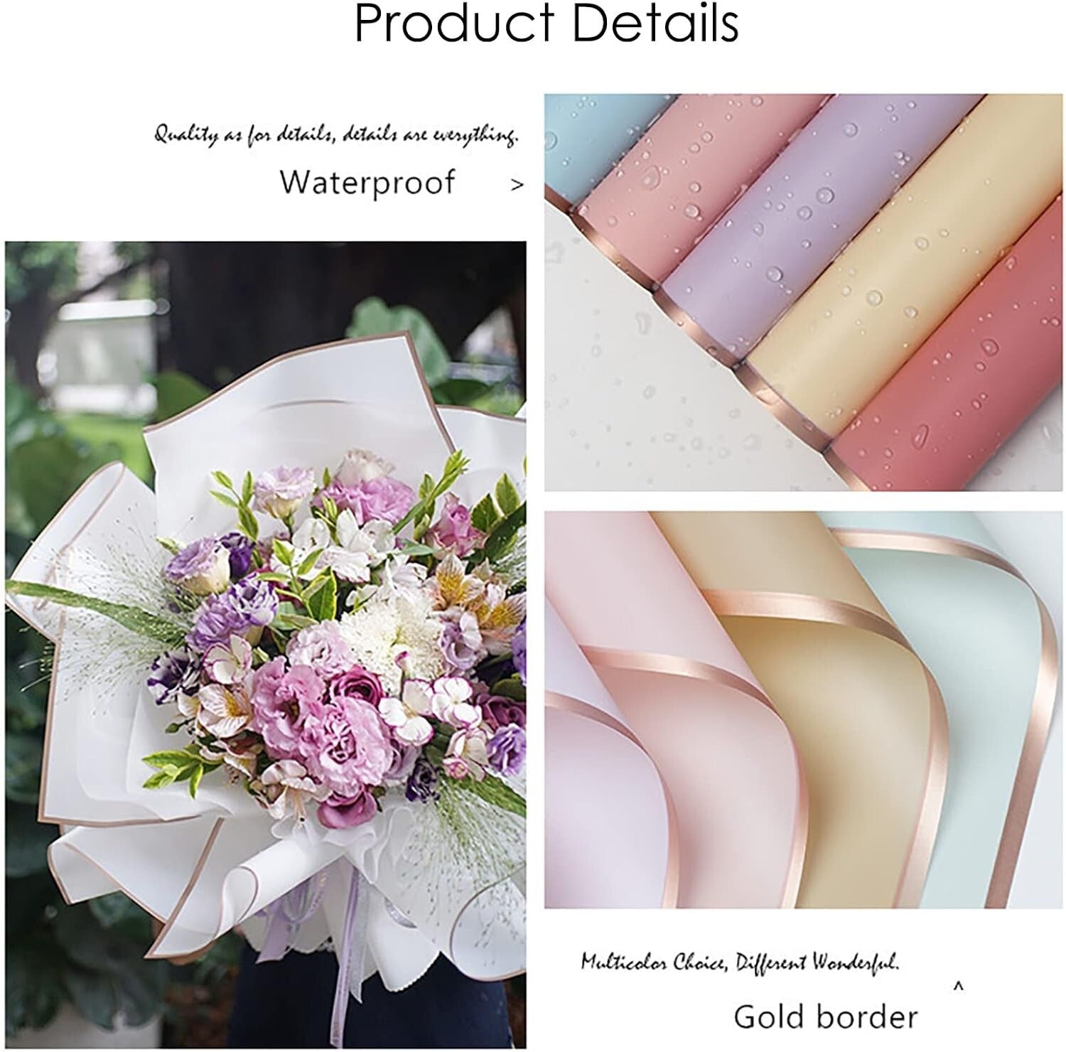 Elegant Flower Bouquet Wrapping Paper with Ribbons - 22.8x22.8 inches, 16 Colors