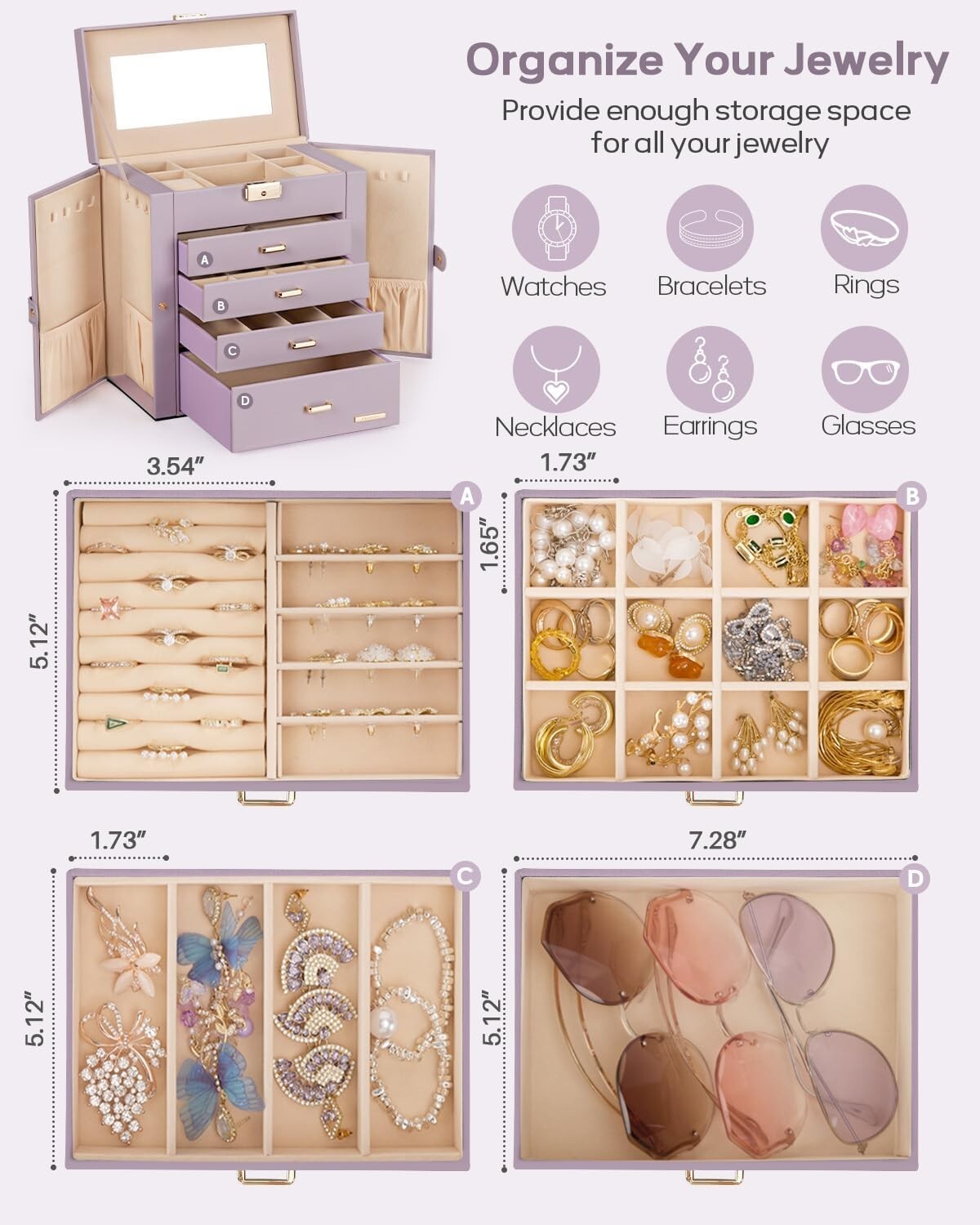 5-Layer Mirrored Jewelry Case with Lock - Luxe Storage for Accessories
