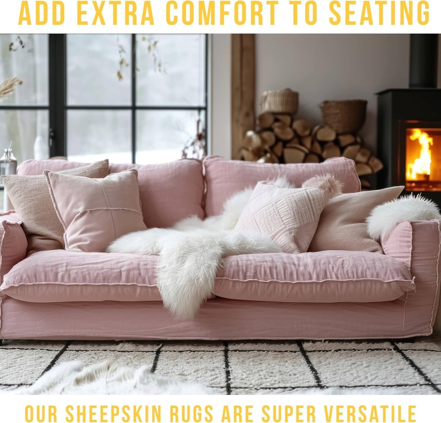 Luxury 100% Natural Lambskin Fur Rug - 2' x 3' Fluffy Creamy White Area Rug