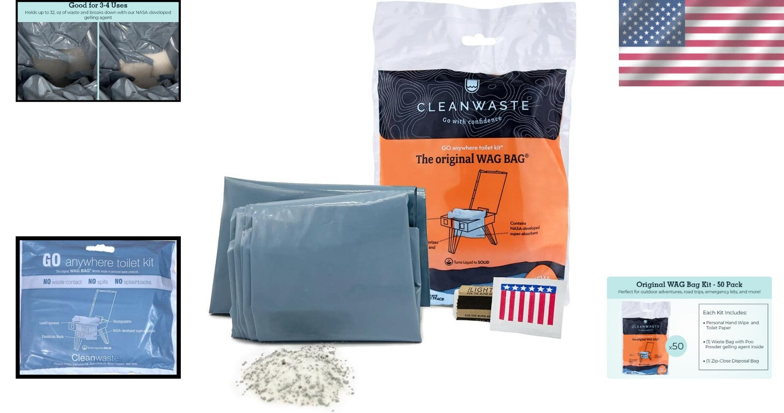 50-Pack Original Wag Bag Portable Toilet Kit with NASA Odor Control Powder