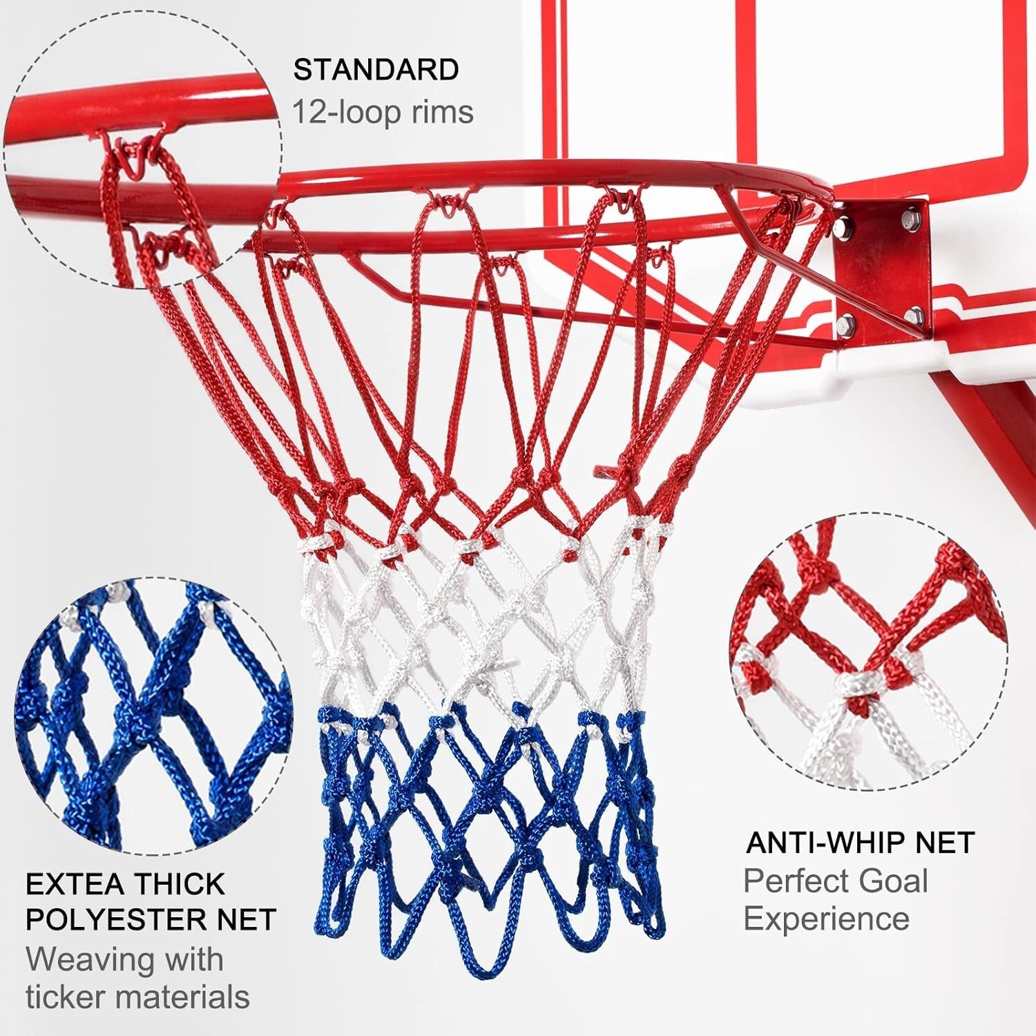 2025 Upgrade Basketball Nets - 12 Loops, Weatherproof, Fade-Resistant, 6 Pack