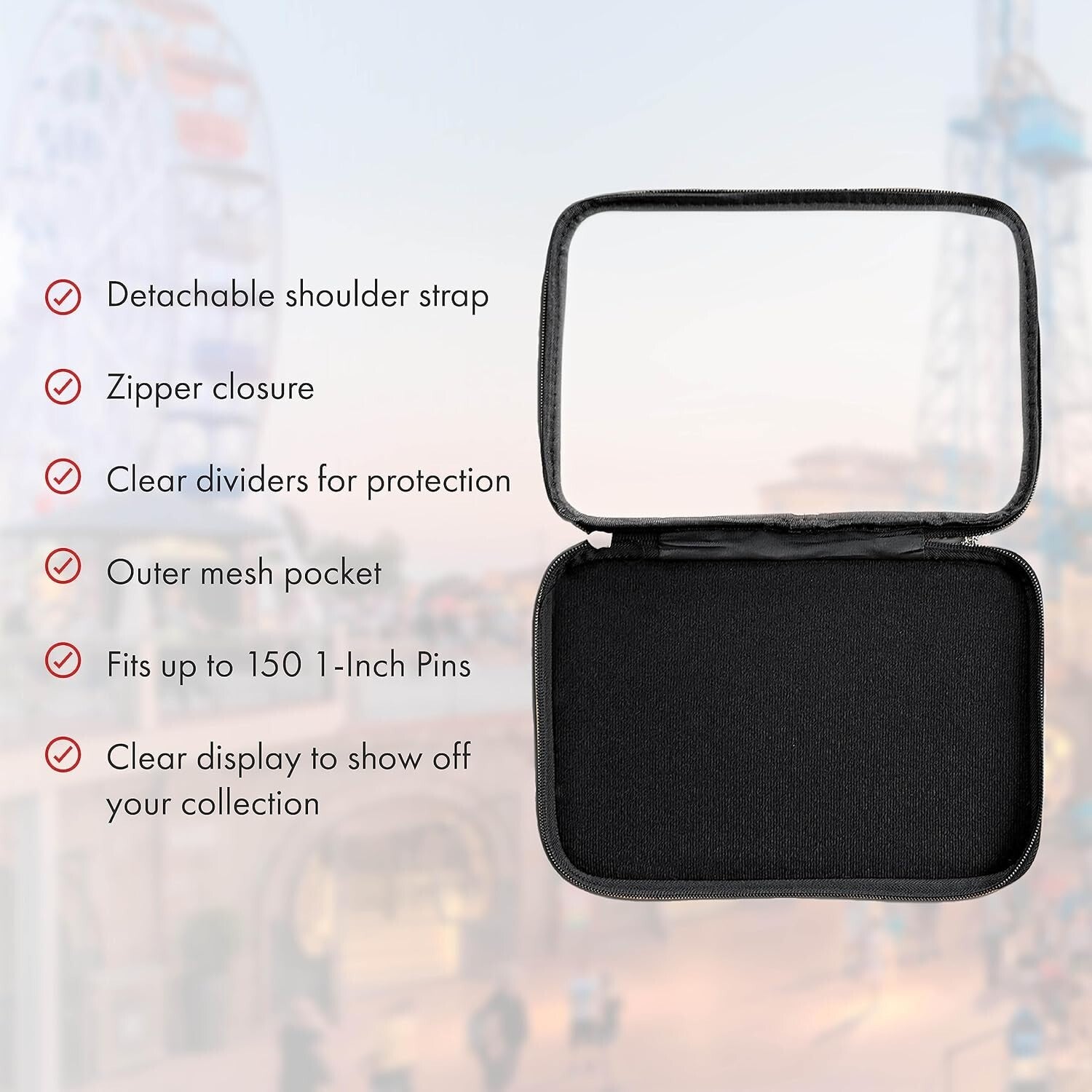 Trendy Black & Red Pin Storage Bag - Organize Up to 150 Enamel Pins Effortlessly