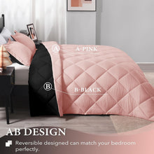 Load image into Gallery viewer, Stylish All-Season 3-Piece King Comforter Set - Pink &amp; Black Reversible Design