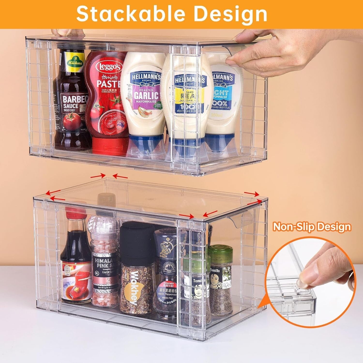 Multi-Use Clear Organizing Bins - Stackable Drawer Set for Kitchen & Bathroom