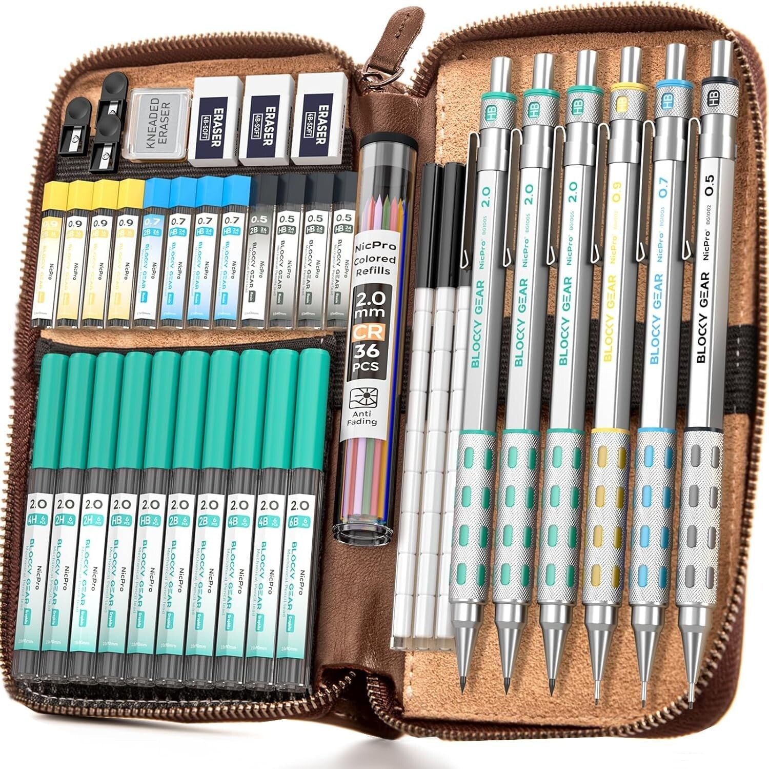 Premium 40PCS Metal Mechanical Pencil Set with Leather Case - Ideal for Artists