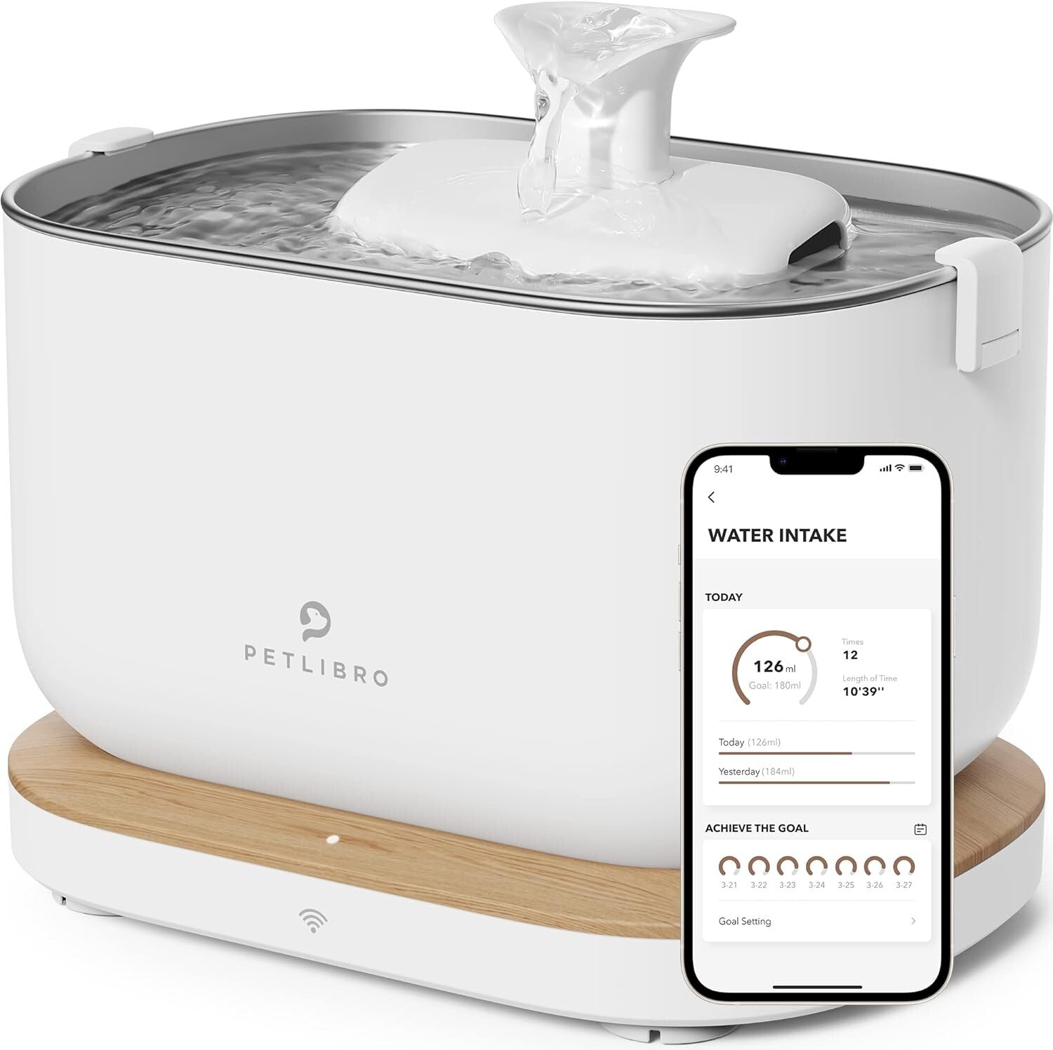 Pet Water Fountain with 304 Stainless Steel Tray - Wi-Fi Enabled 2.5L Capacity