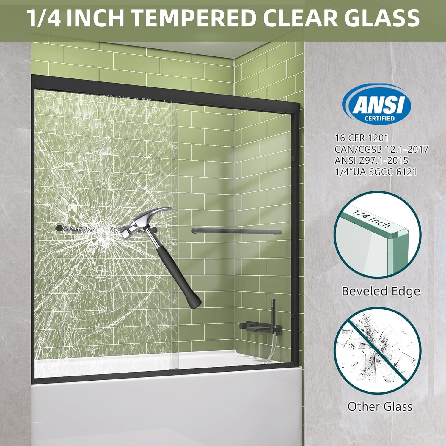 Versatile Reversible 60 in. Tub Shower Door - Anti-Crash Design in Matte Black