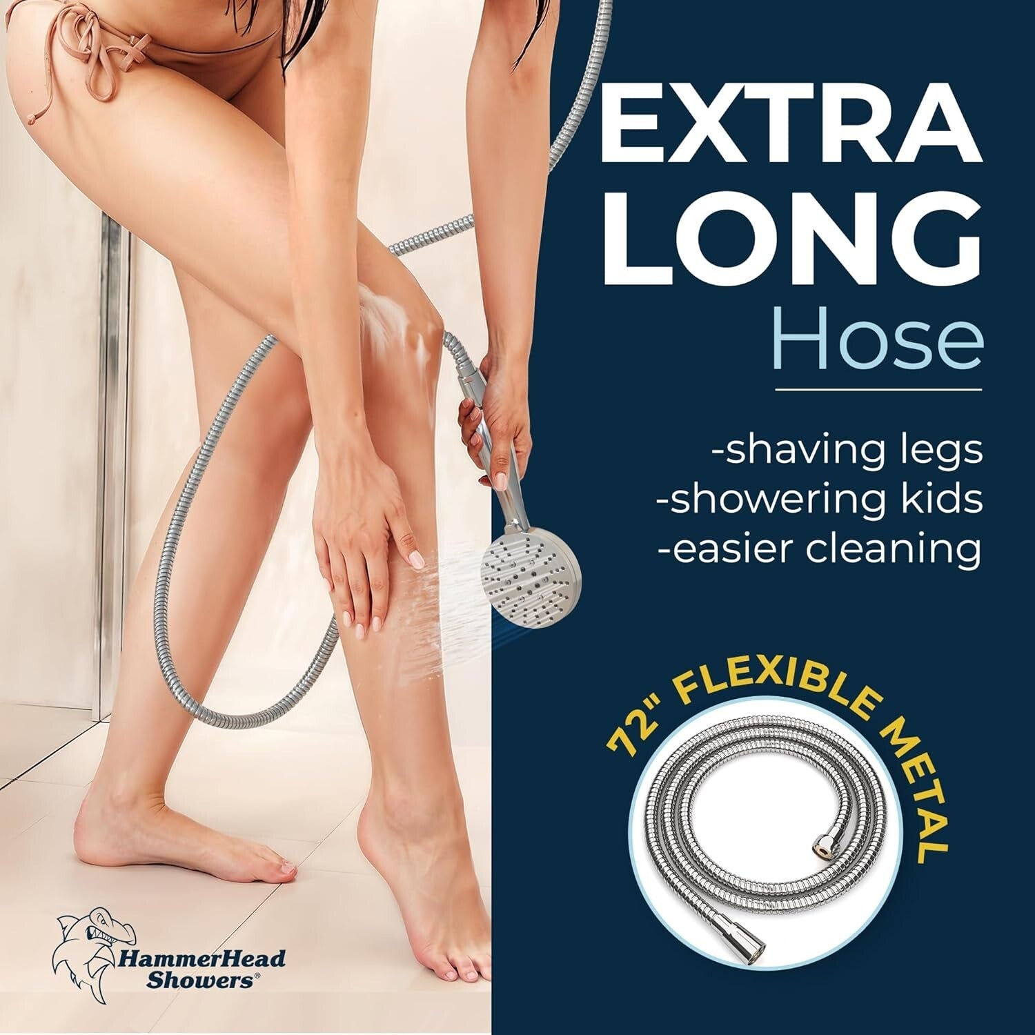High Pressure Shower Head with Long Hose - Chrome Finish, Easy Installation