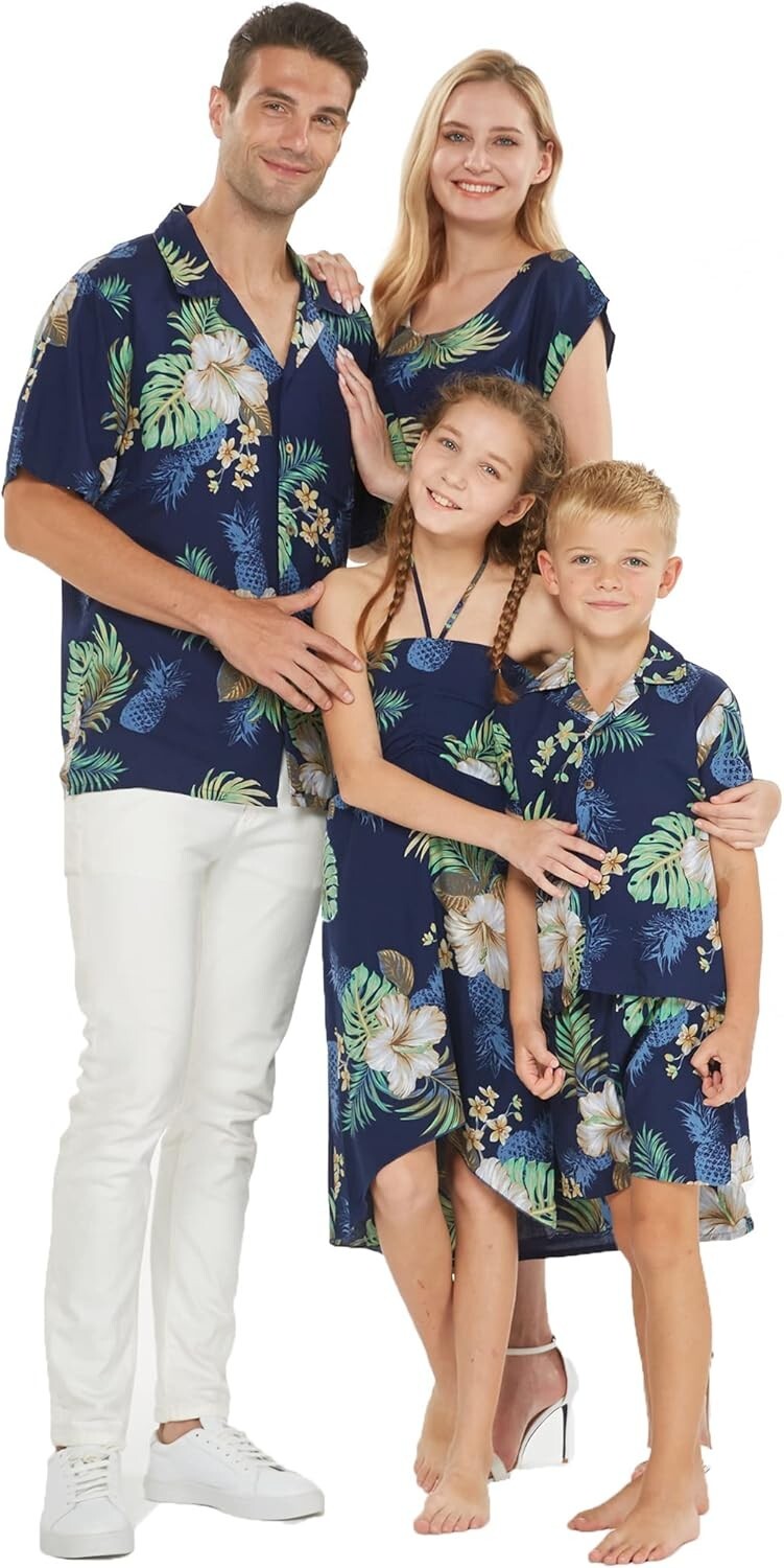 Navy Pineapple Garden Hawaiian Matching Outfit for Family - Comfortable Rayon