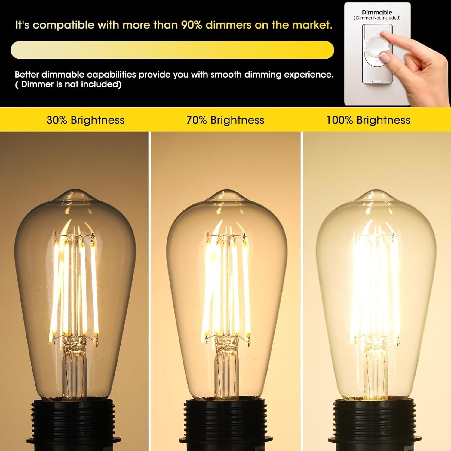 Elegant ST58 Vintage LED Bulb Pack of 24 - 6W, Dimmable Bright 750 Lumens