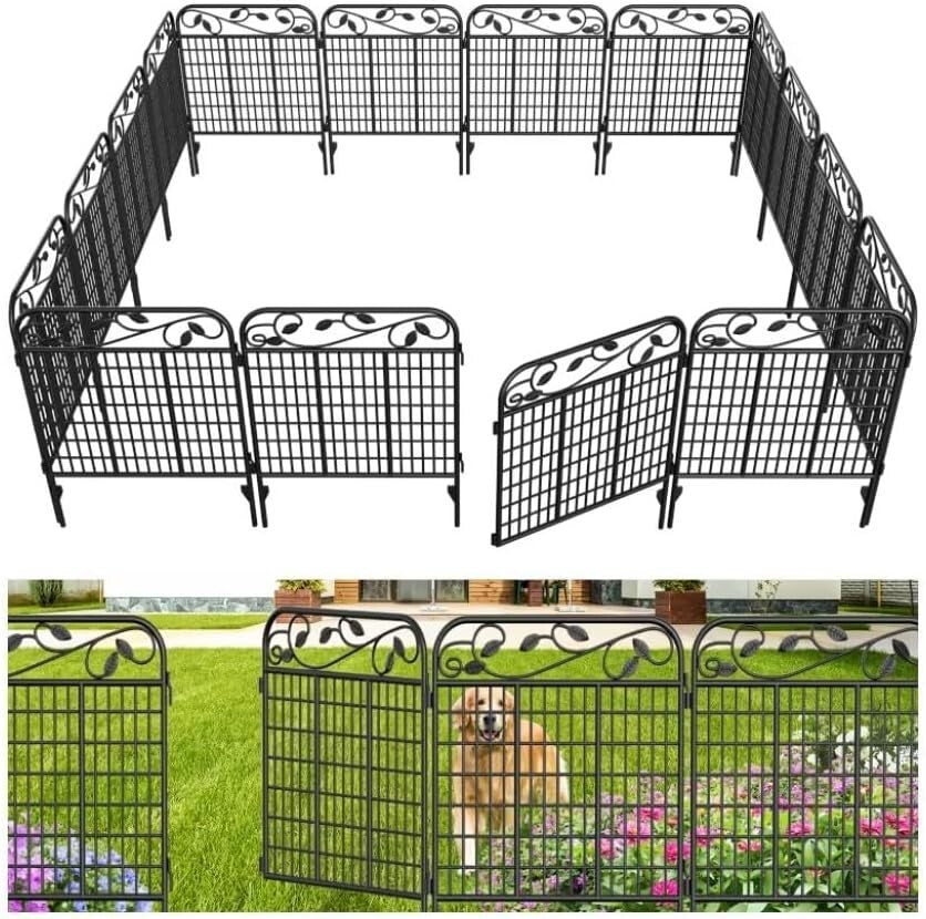4 Pack Heavy Duty 44" High Rustproof Decorative Garden Fence Panels - 12ft Long