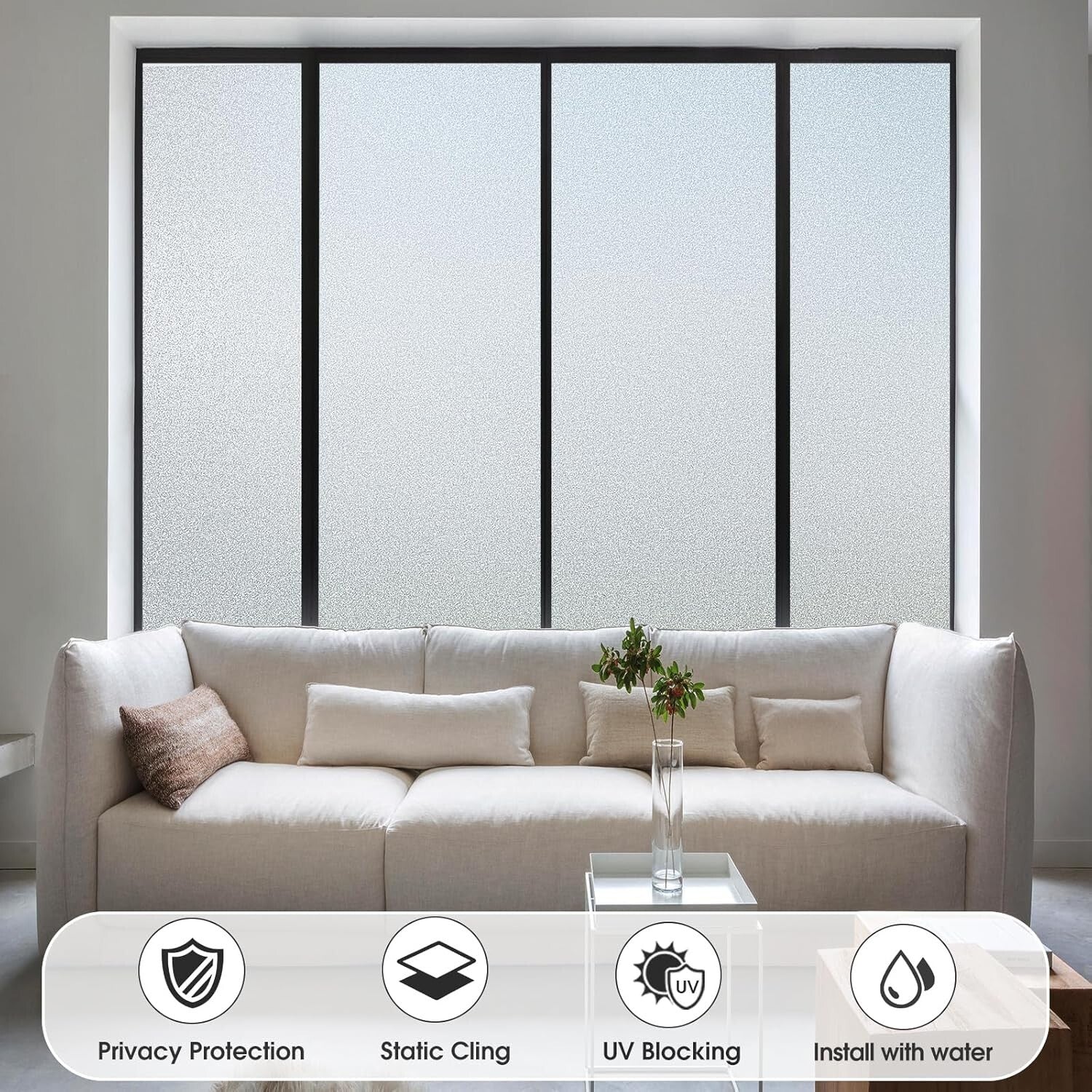 Frosted Glass Window Privacy Film - UV Blocking & Heat Control 45.2 x 314.9 Inch