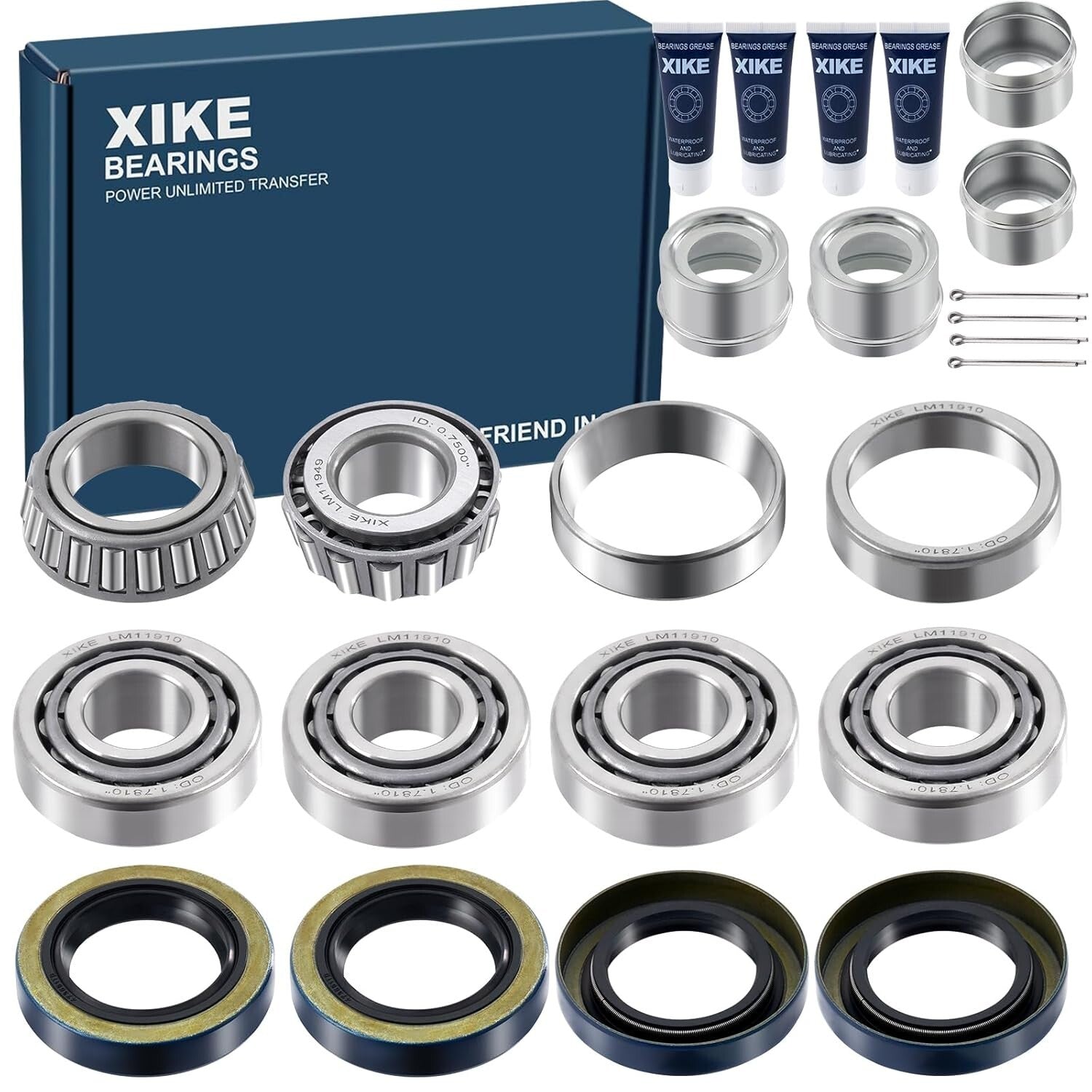4-Piece Trailer Wheel Hub Kit for 3/4" Axles - LM11949/LM11910 Bearings Included
