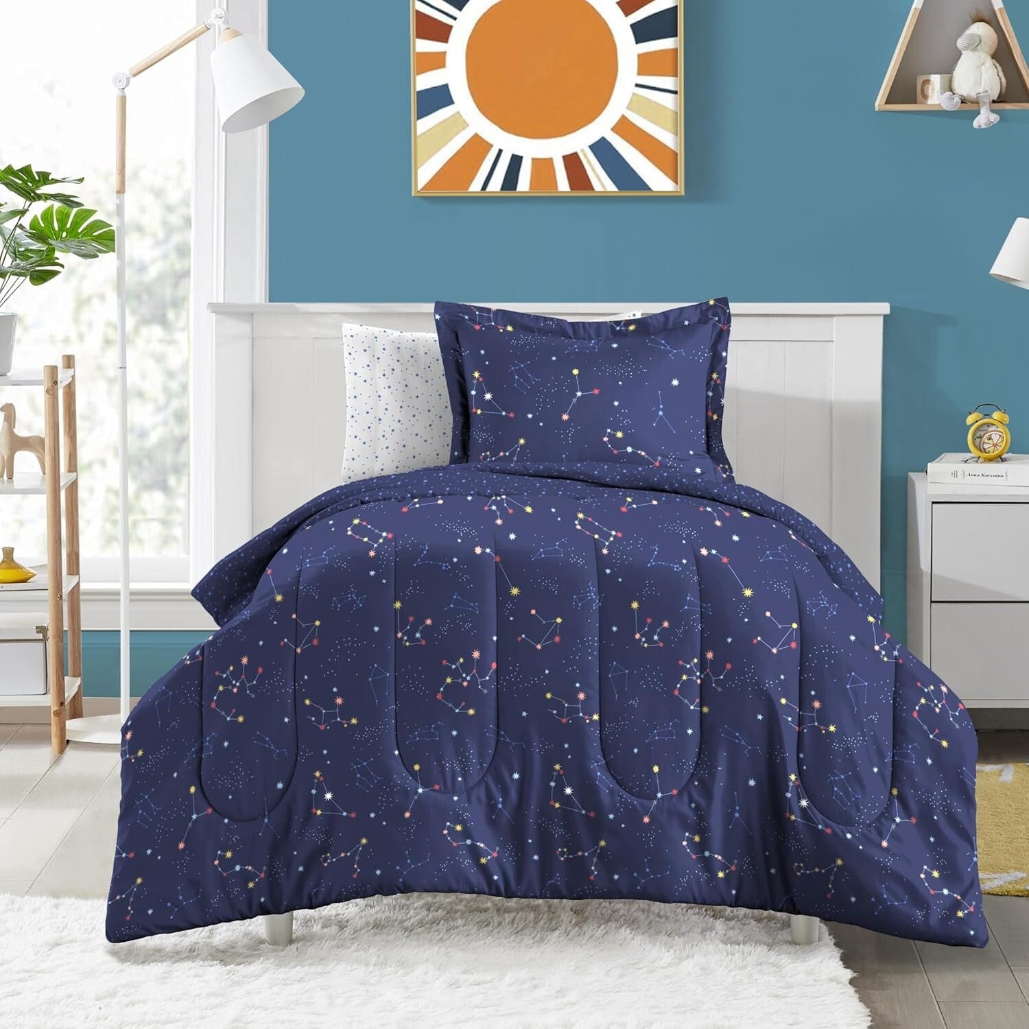Navy Blue Zodiac Twin Bedding Set - 5-Piece Microfiber Comforter & Sheets