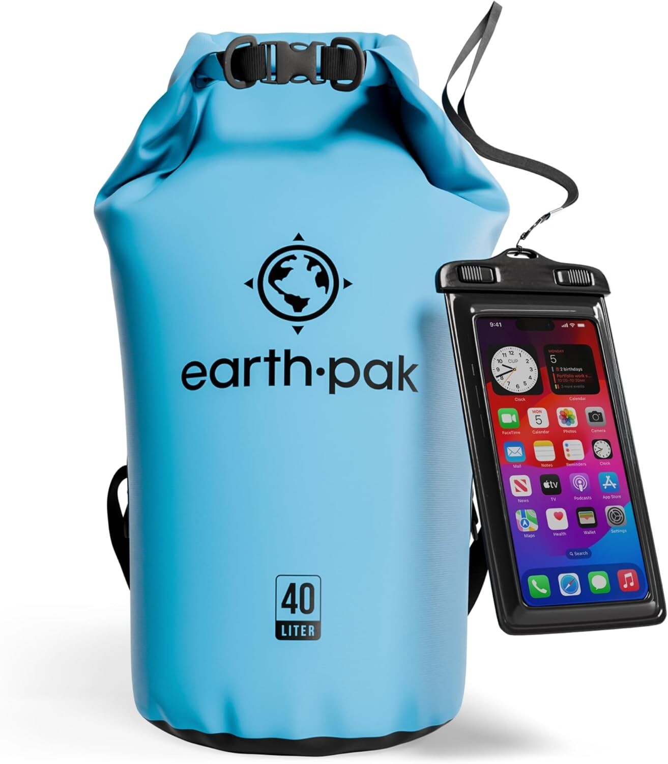 40L Waterproof Dry Bag Backpack with Phone Case - Light Blue Adventure Ready