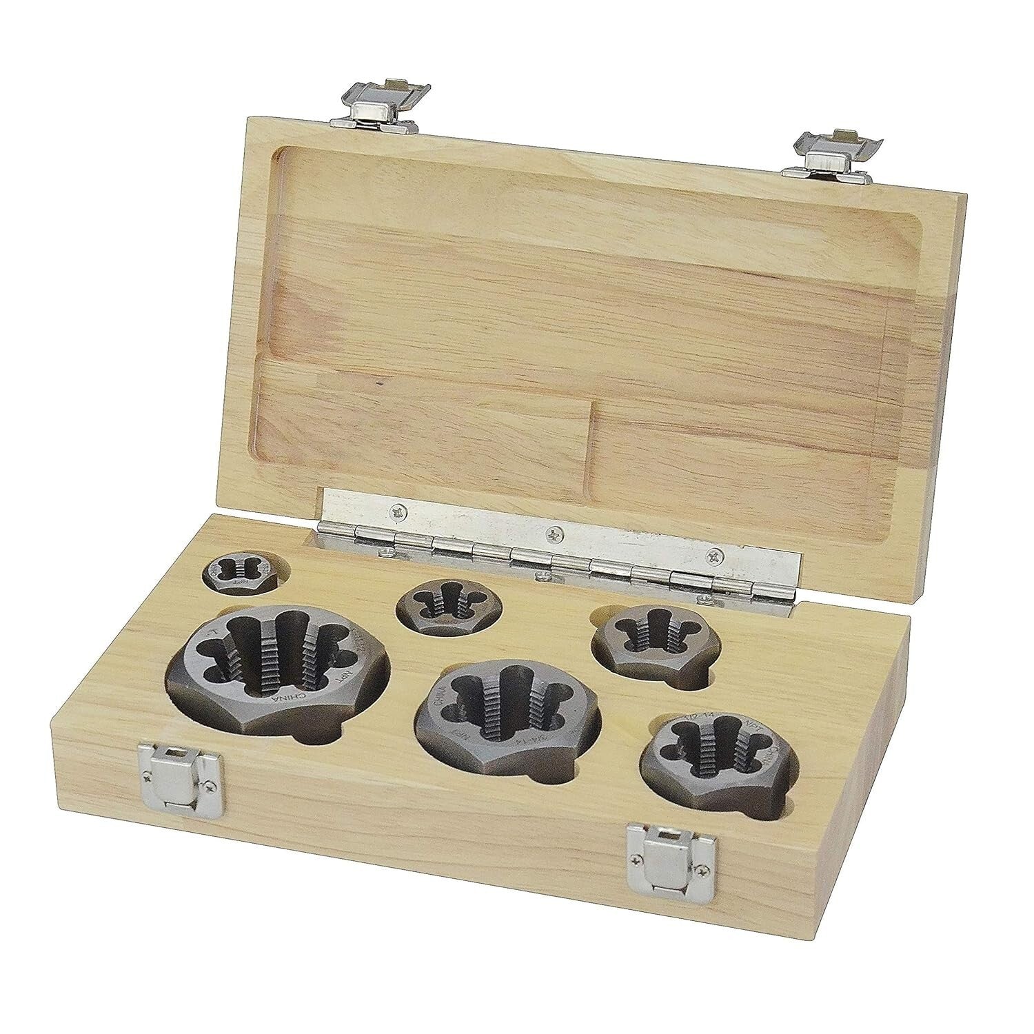 Durable 6-Piece Hex Die Set - Carbon Steel with Wooden Case for Easy Storage