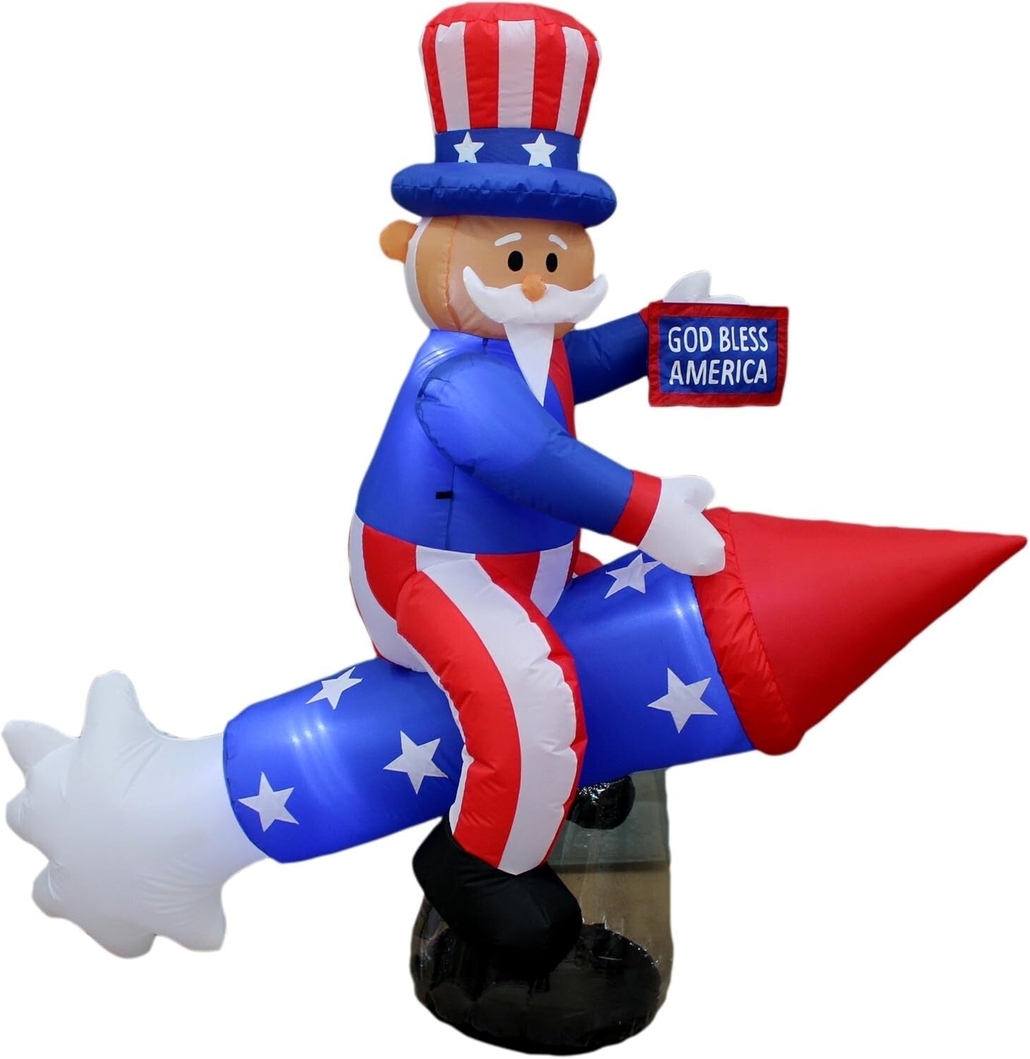 Patriotic 6ft Uncle Sam Inflatable - Easy Install with LED Lights for July 4th