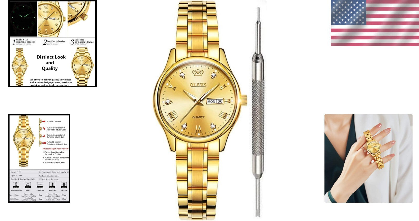 Luxury Analog Quartz Women's Watch with Roman Numerals and Unique Date Feature