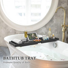 Load image into Gallery viewer, Modern Bamboo Bath Tray - Adjustable Organizer for Drinks &amp; Bath Essentials