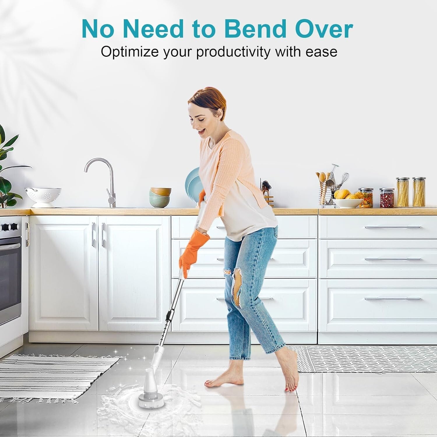 Waterproof Spin Scrubber with Extending Handle - Ideal for Bathroom Cleanings