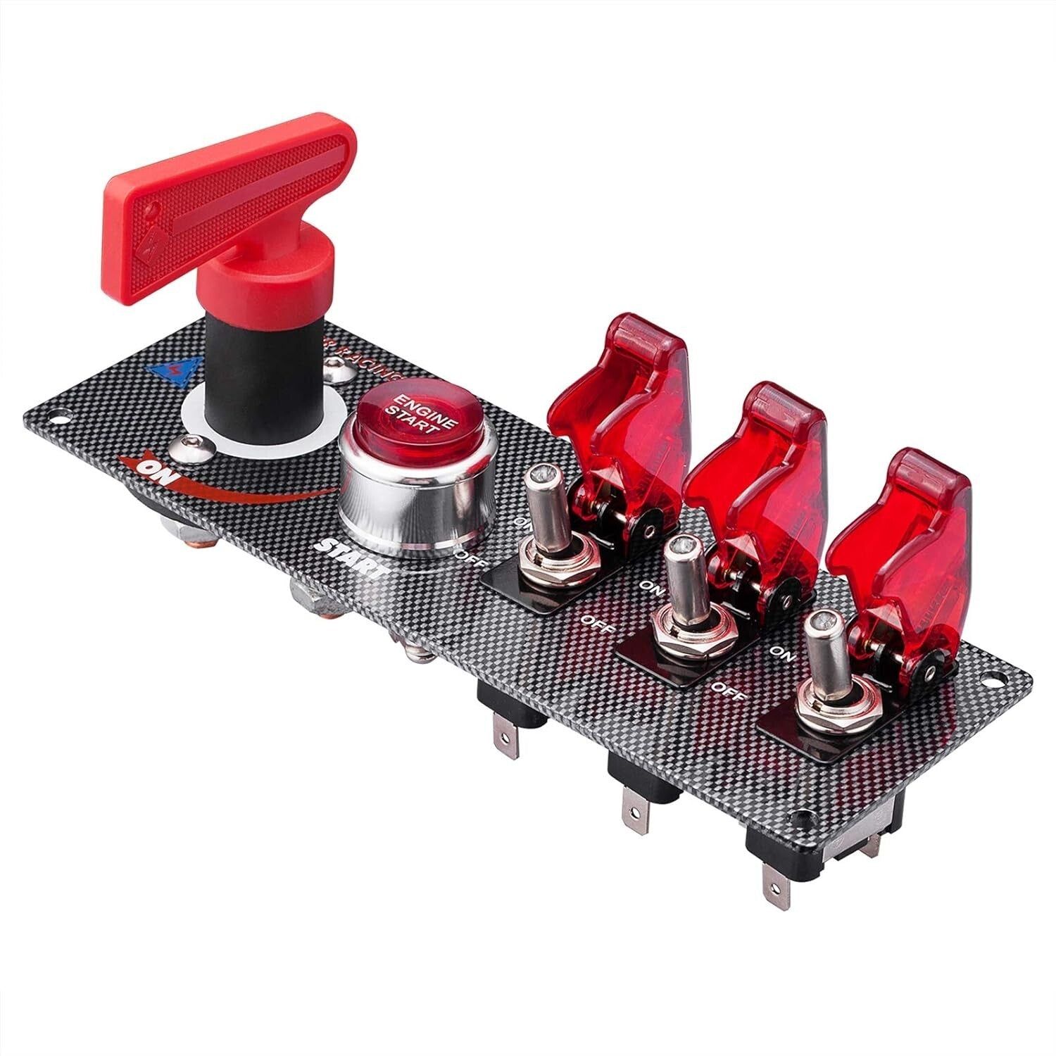 12V Racing Car Ignition Panel - Toggle & Push Button with Carbon Fiber Finish