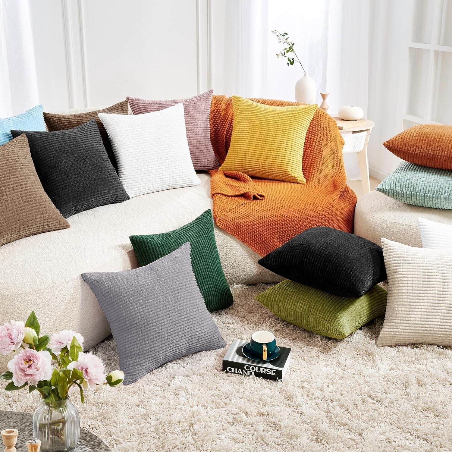 Soft & Durable 20x20 Inch Pillow Covers - Elegant Striped Corduroy for Home