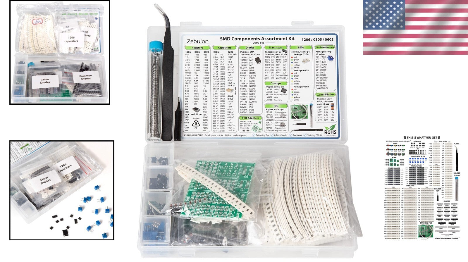 Extensive Electronics SMD Assortment - 2900 pcs Resistors, Capacitors, and More!