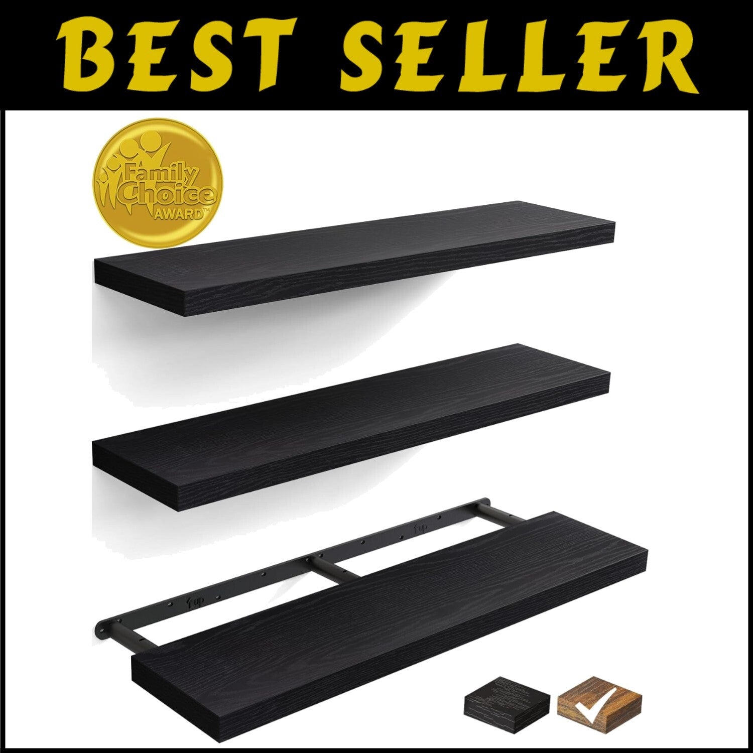 Versatile 36" Floating Shelves for Bedroom, Bathroom & Living Room - Set of 3