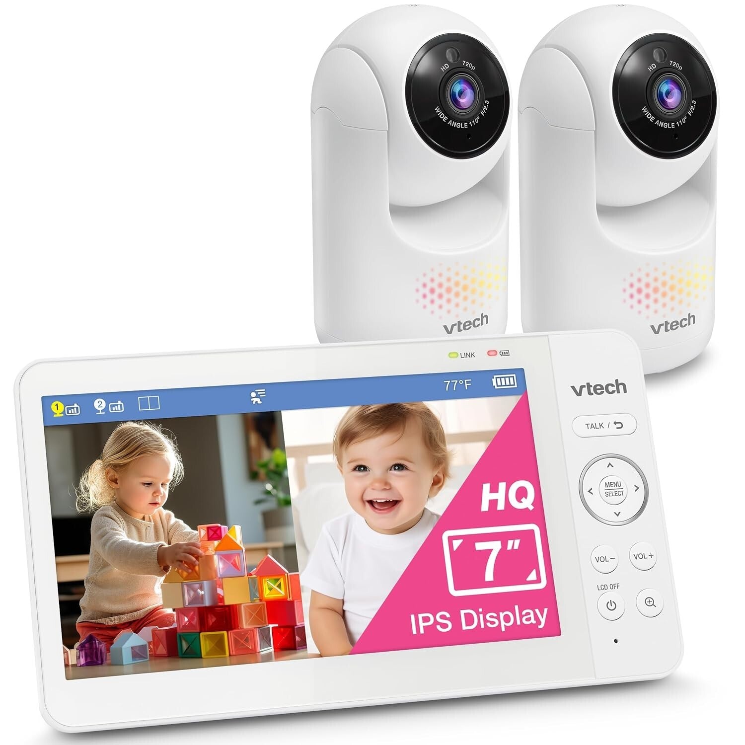 7" Digital Video Baby Monitor with Two Cameras & Pan Tilt Zoom - HQ Quality