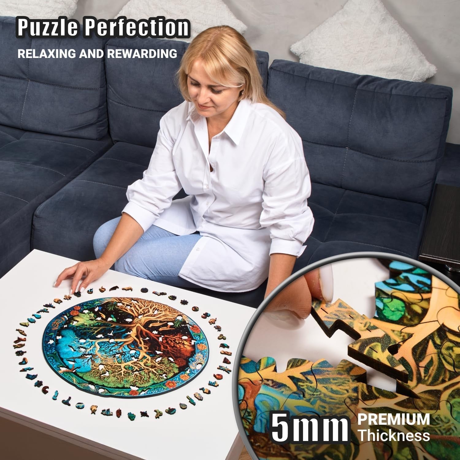 Extra-Thick Round 500-Piece Wooden Puzzle with Creative Hand-Shaped Pieces