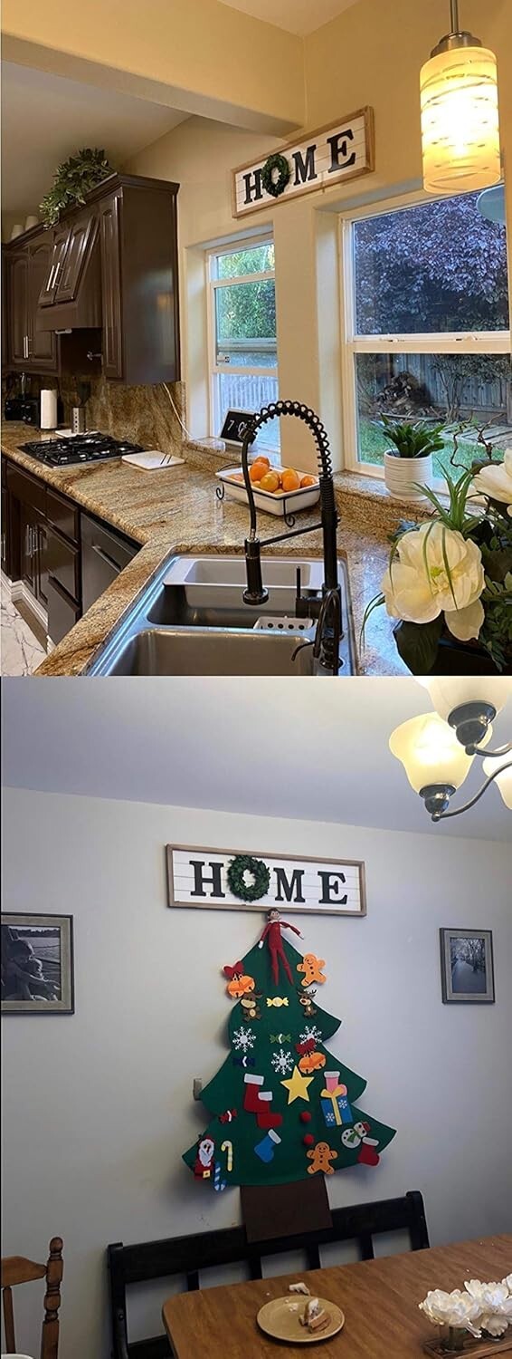 Elegant Rustic Wood Wall Sign with Real Boxwood Wreath - Gift-Ready Home Accent