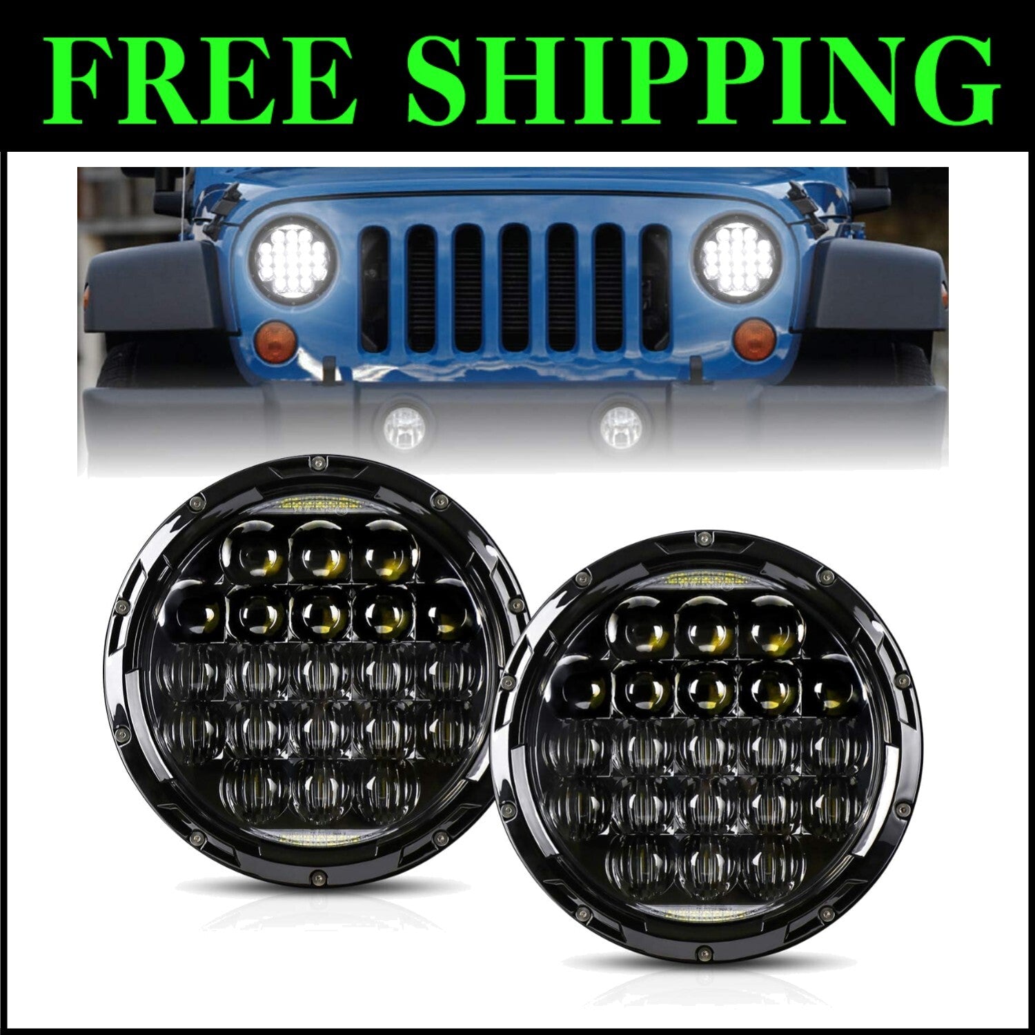 High Beam 7-Inch LED Headlights - 105W with DRL for Jeep Wrangler & Motorcycles